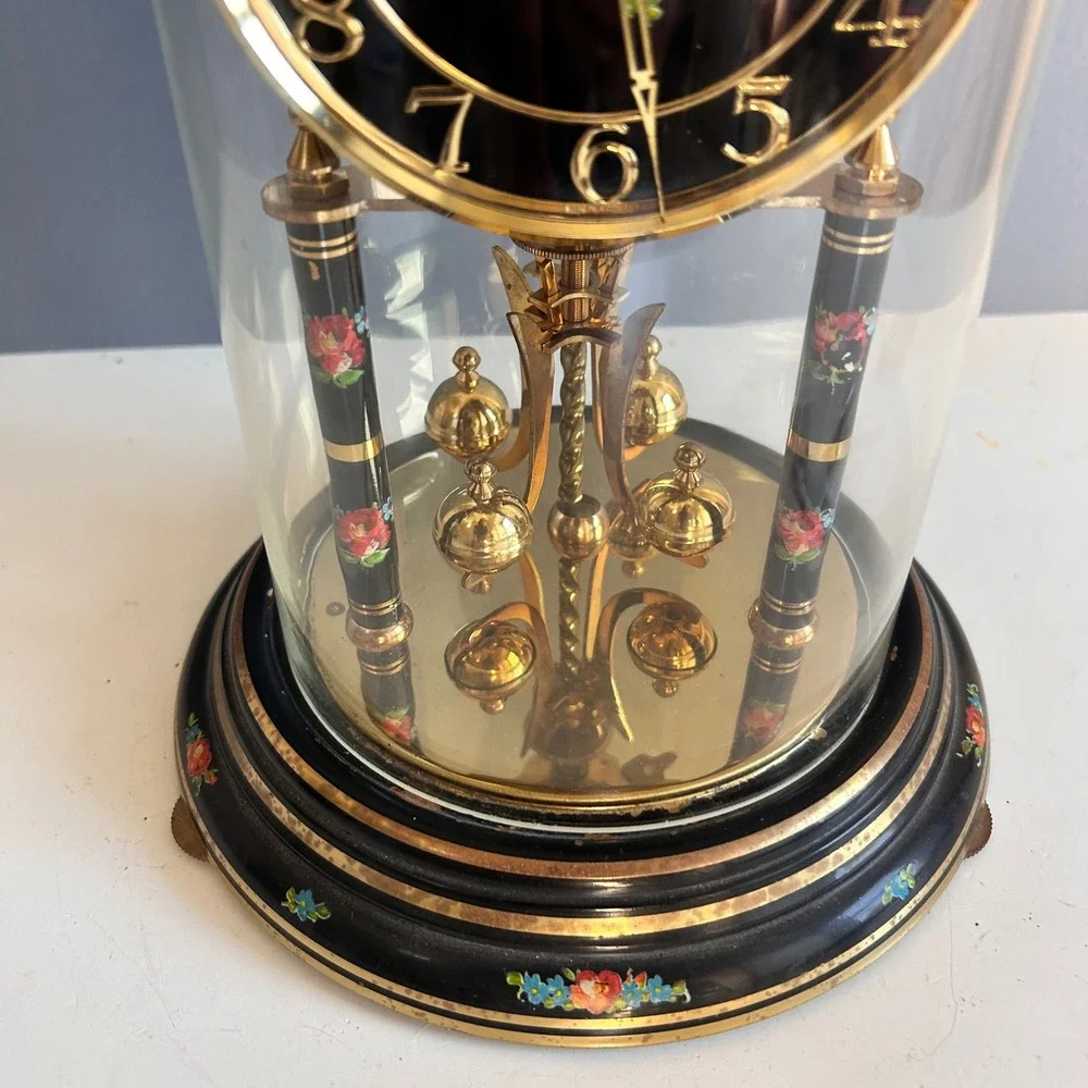 VTG Kieninger & Obergfell Anniversary 400 Day Clock Dome Floral Black Germany